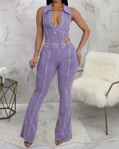 Washed Distressed Line Stitching Suit