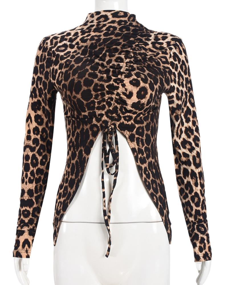 Leopard Print Drawstring Cultivation Top