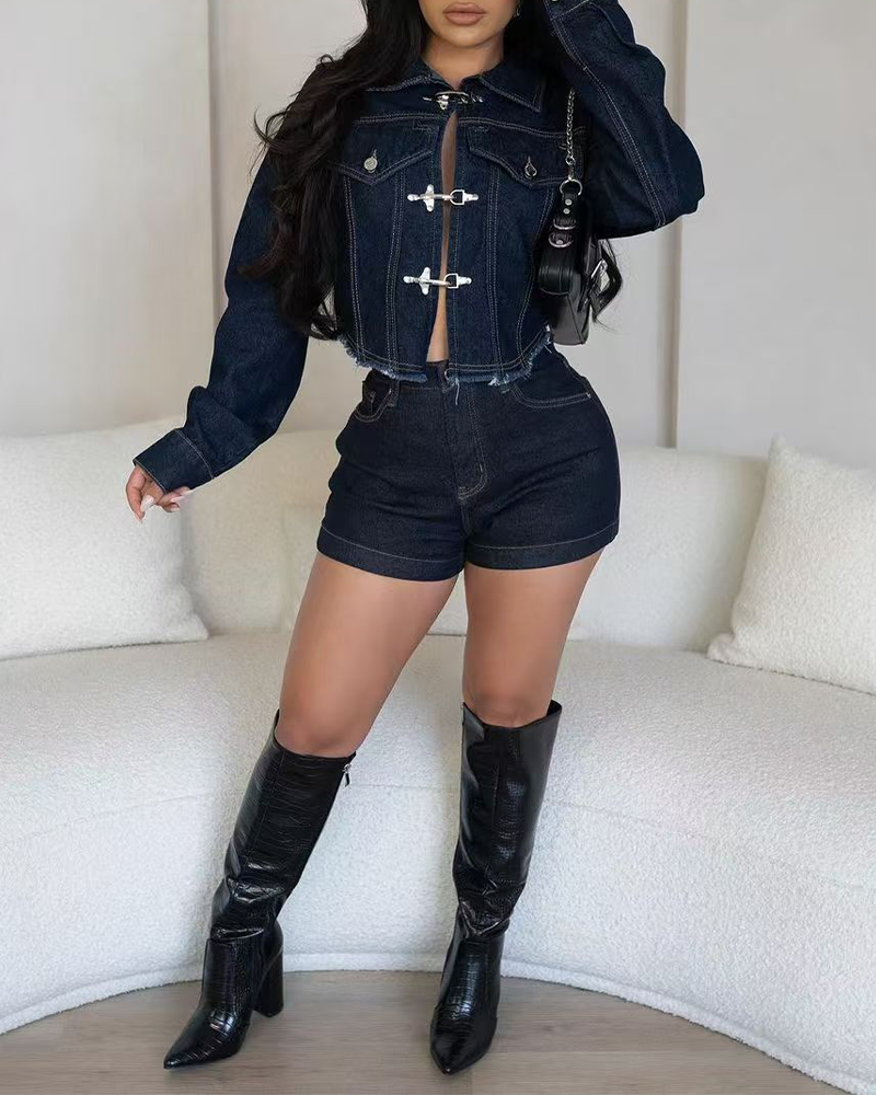 Stretch Denim Shorts Set