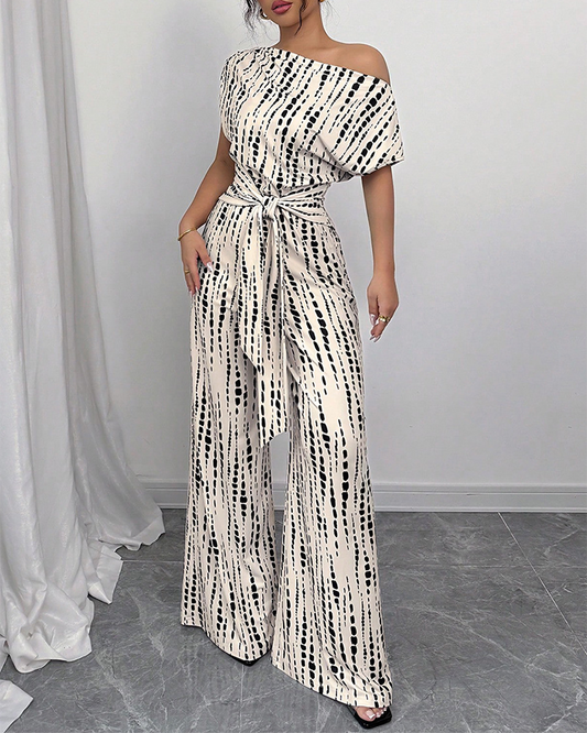 Wide-Leg Jumpsuit With Slanted Shoulders