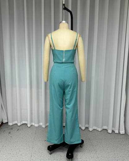 Sleeveless Cross Solid Color Two Piece Suit