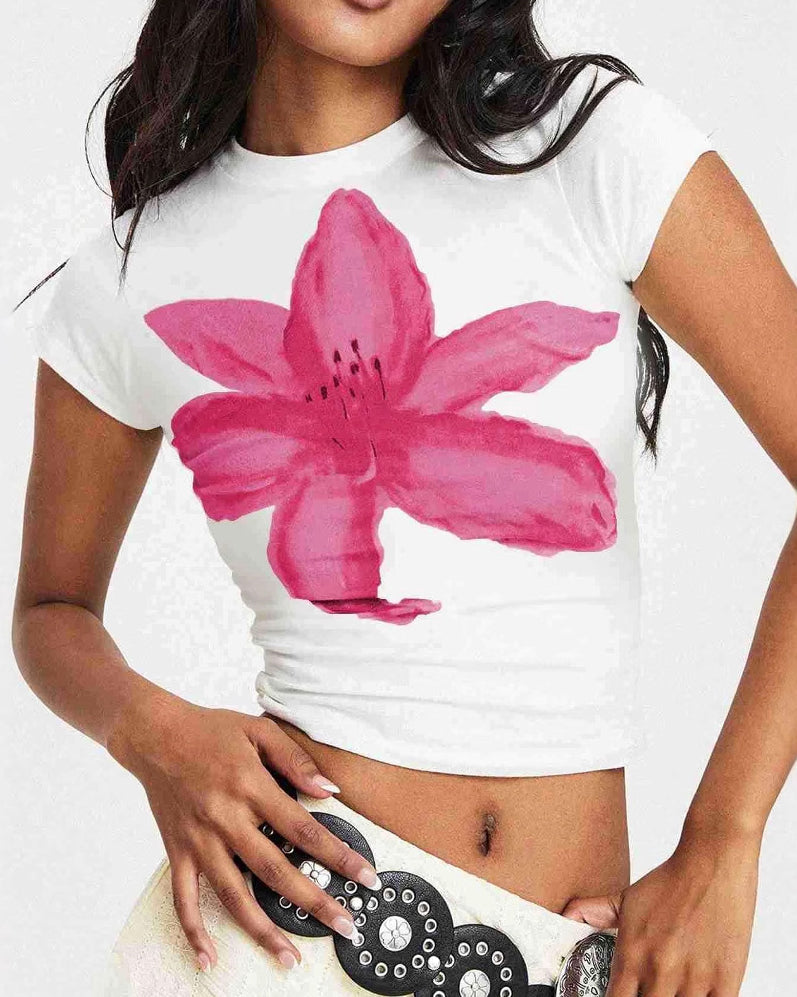 Floral Print Slim Crew Neck T-Shirt