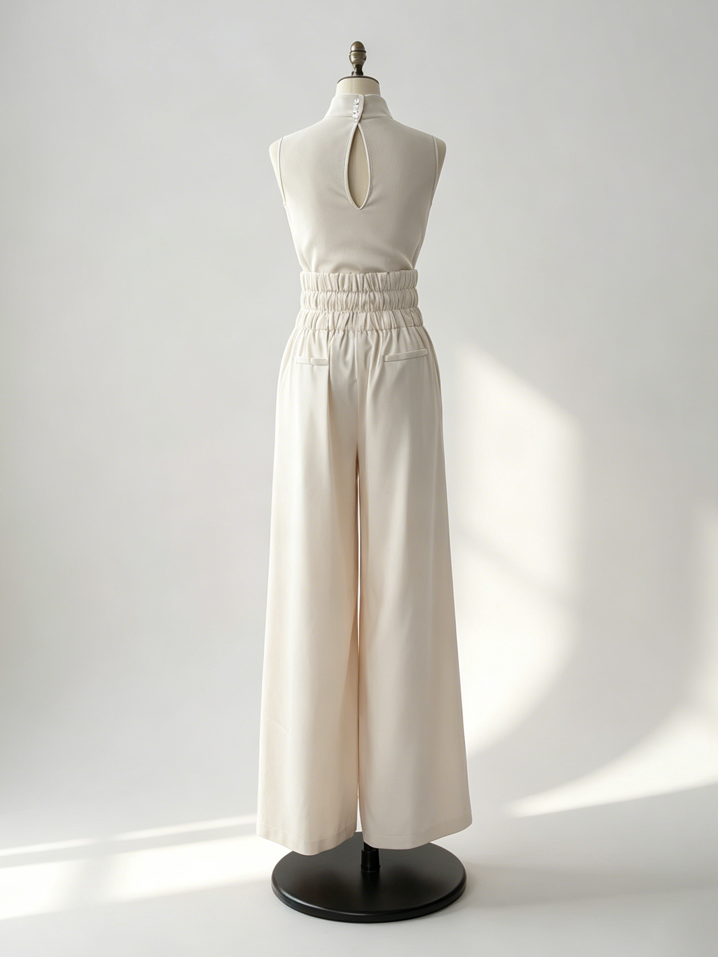 Two Piece Sets Pant Set Maxi Dresses Ecru White High Collar Sleeveless Elegant Sets