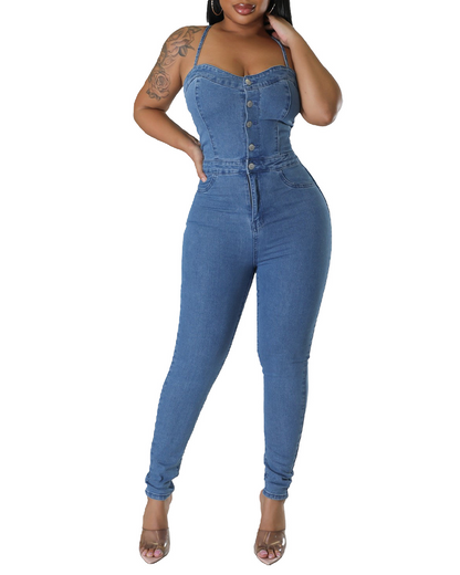 Slim Backless One-Piece Jeans