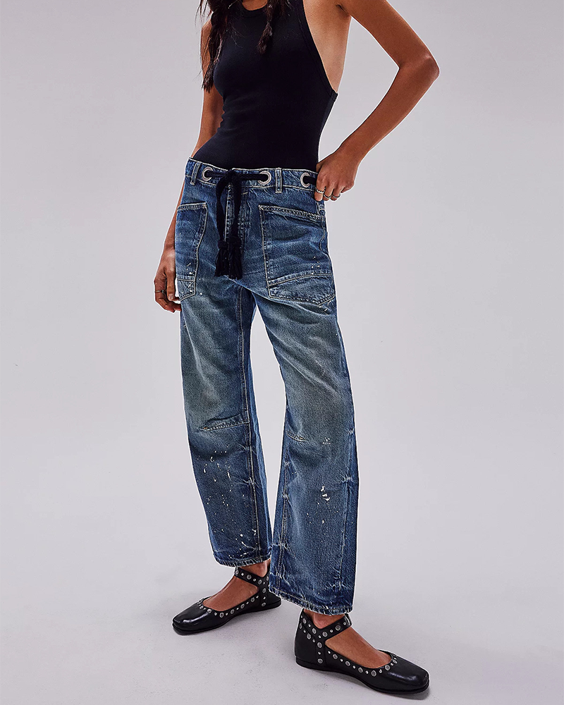 Loose Straight Drawstring Casual Trousers