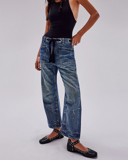 Loose Straight Drawstring Casual Trousers