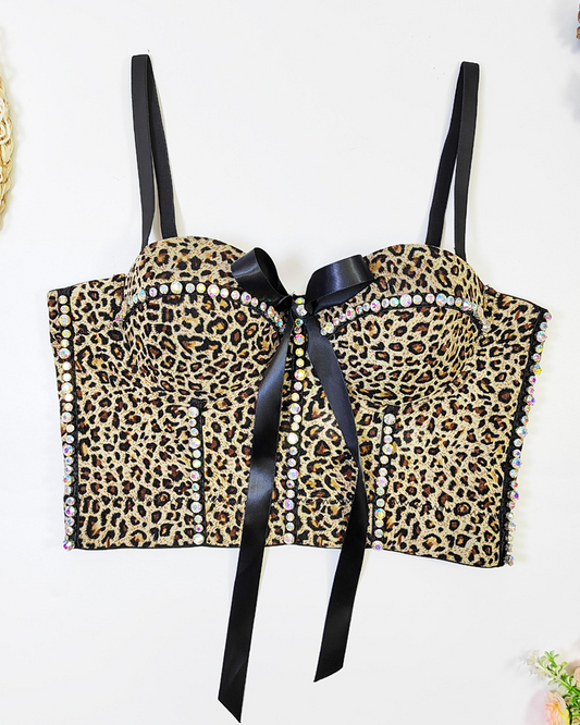 Fishbone Suspender Leopard Print Corset
