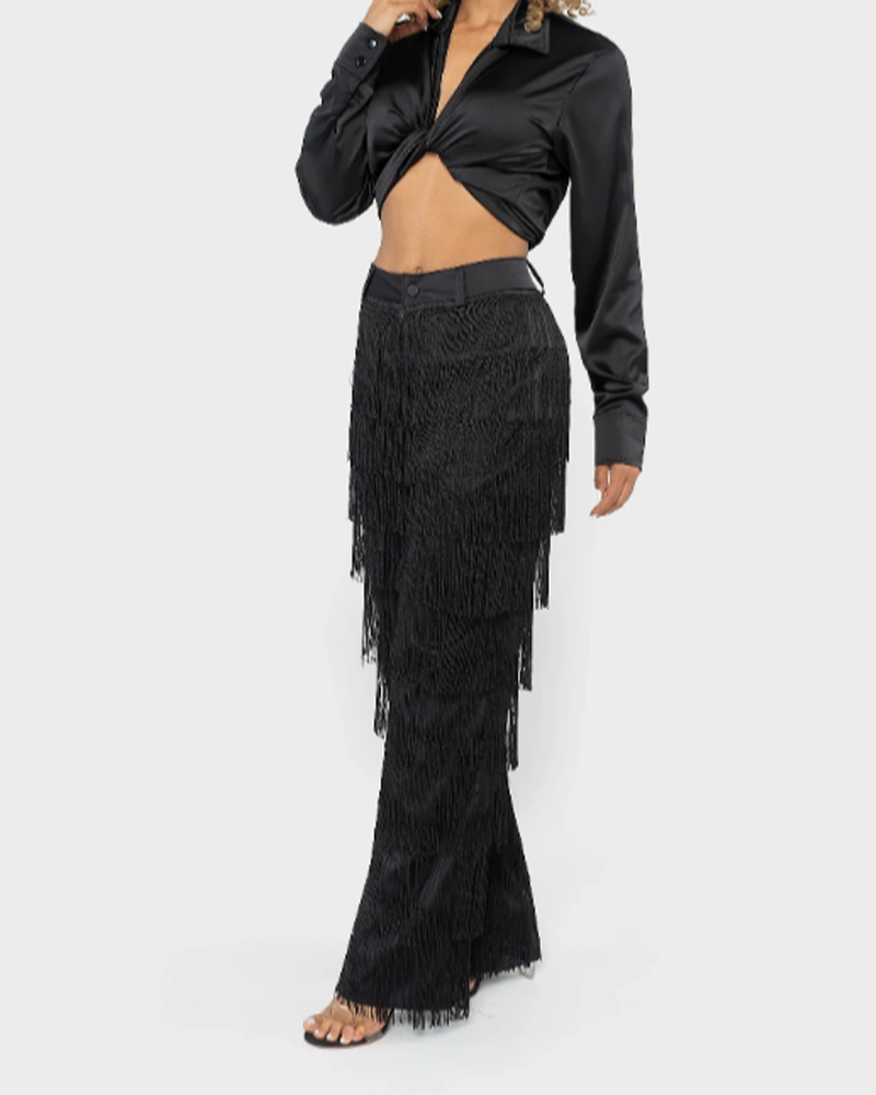 Sexy Slim Fitted Fringe Straight Leg Trousers (Pre-Sale)