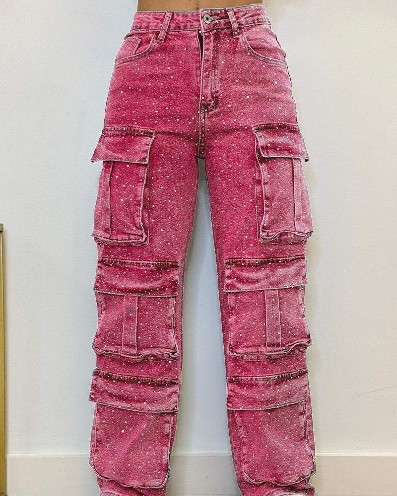 Diamond-Studded Casual Overalls