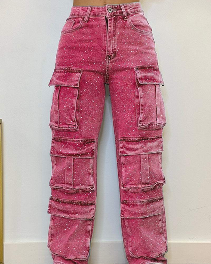 Diamond-Studded Casual Overalls