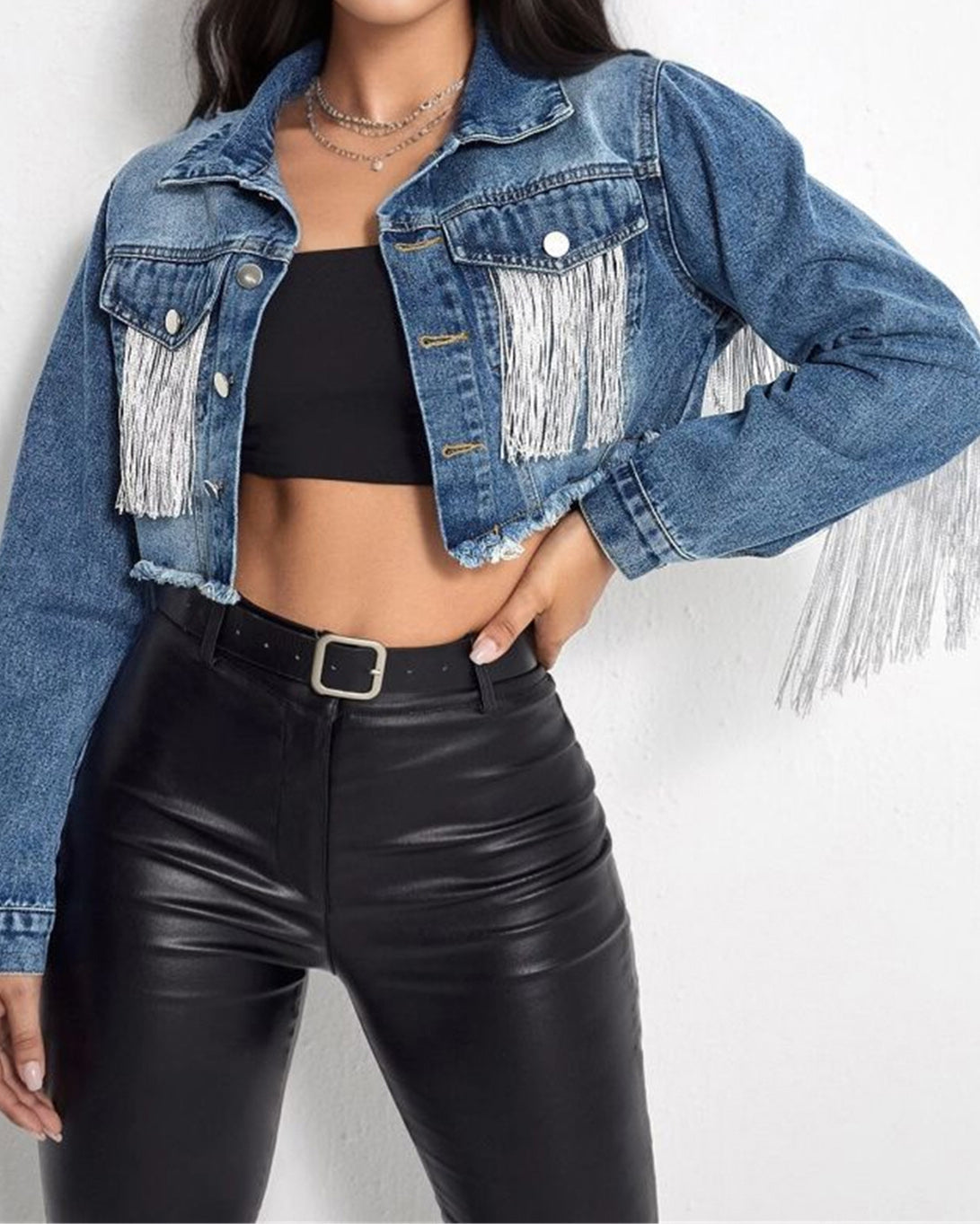 Fringed Distressed Denim Jacket