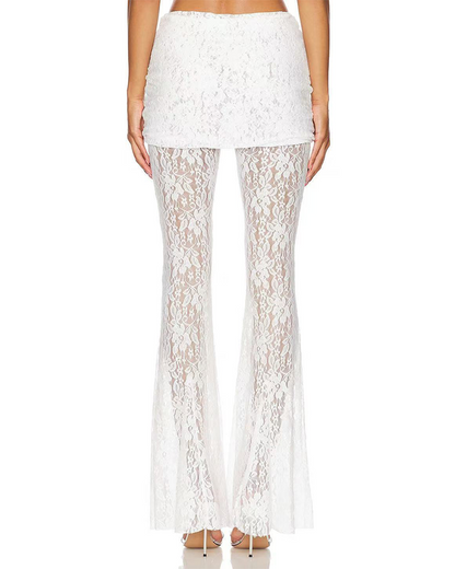 Lace High-Rise Casual Flared Trousers