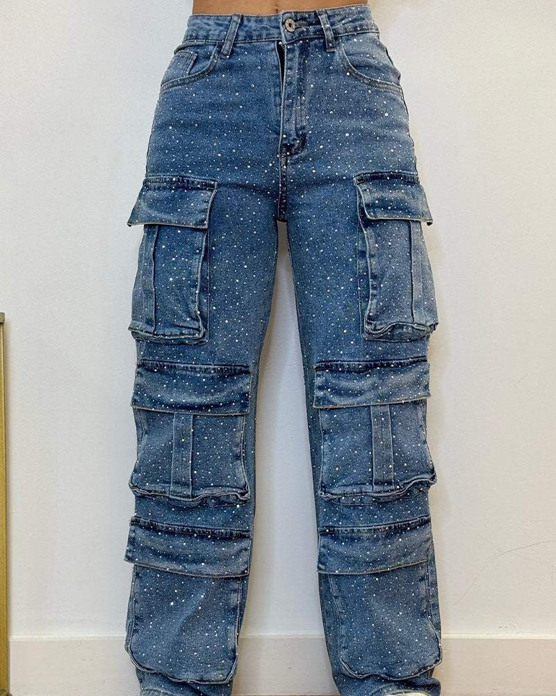 Diamond-Studded Casual Overalls