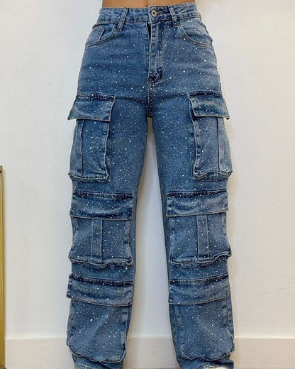 Diamond-Studded Casual Overalls