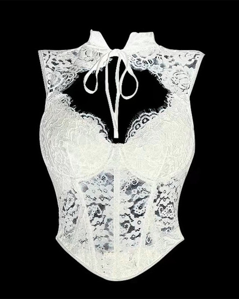 Fishbone Lace Halter Top