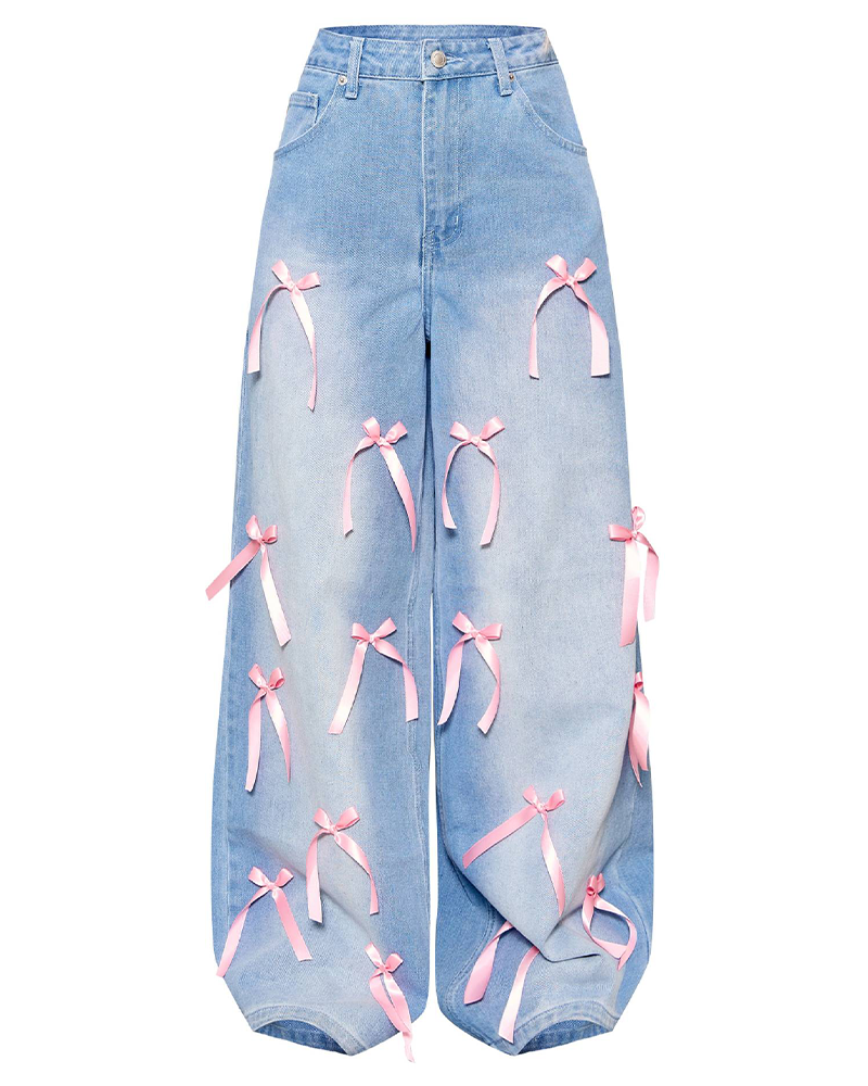 Bow High-Rise Wide-Leg Jeans