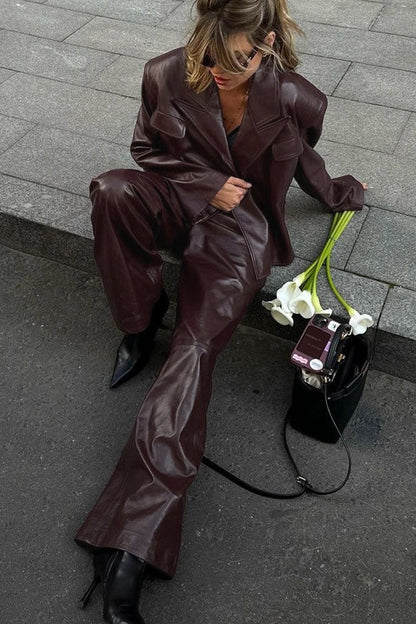 Amanda Peaked Lapel Jacket Leather Set