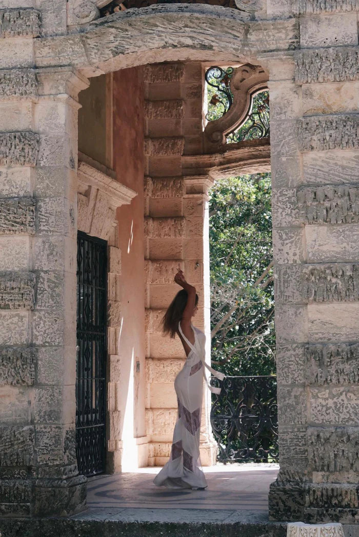 mira lace open back maxi dress Mira Lace Open Back Maxi Dress in White