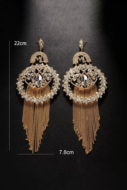 Oversized Rhinestone Tassel Dangle Earrings