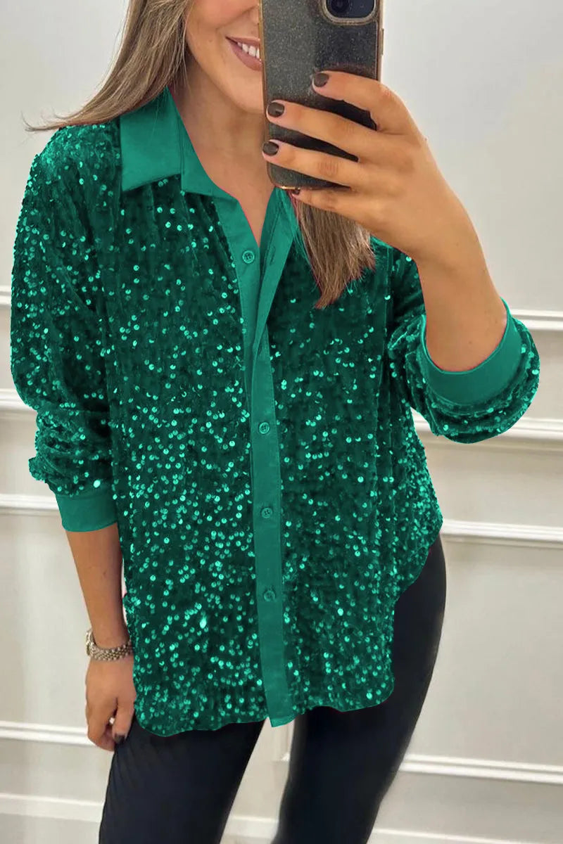 AMYVICTORIA™ - Shimmer Sequin Shirt