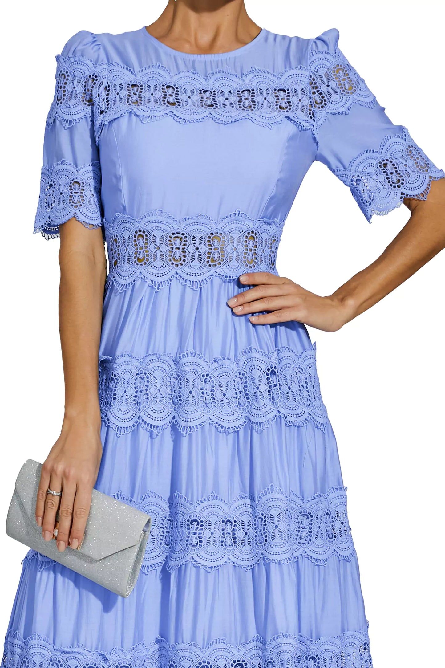 Courtney Blue Cut Out Lace Maxi Dress