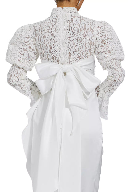 Kailey White Lace  Bubble Sleeve Midi Dress