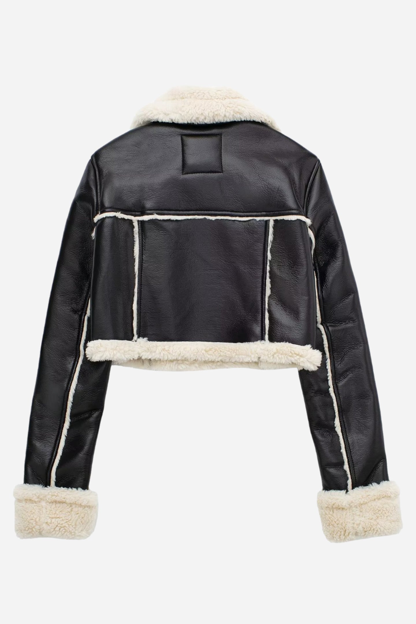 Lapel Cropped Faux Leather Jacket