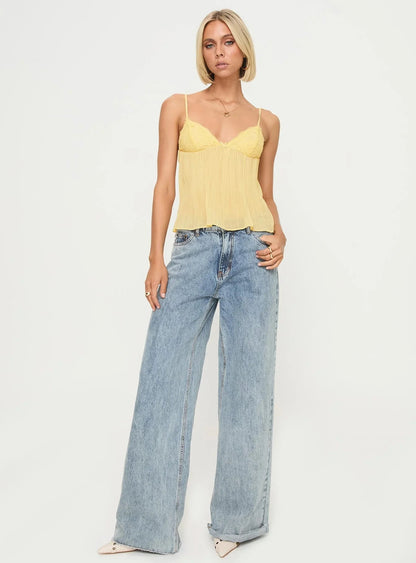 Lace Pleated Top - Soft Yellow