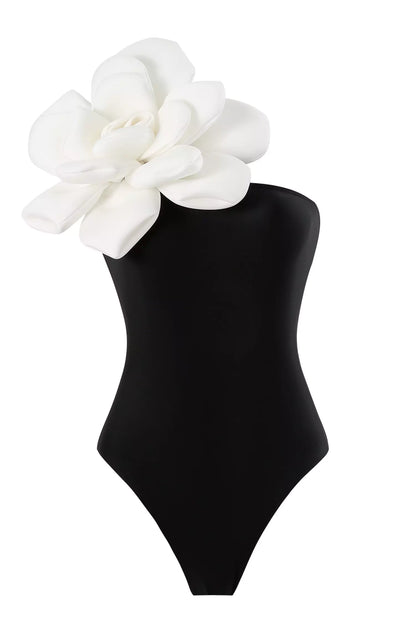 Nataly Black Big Flower Swimwear