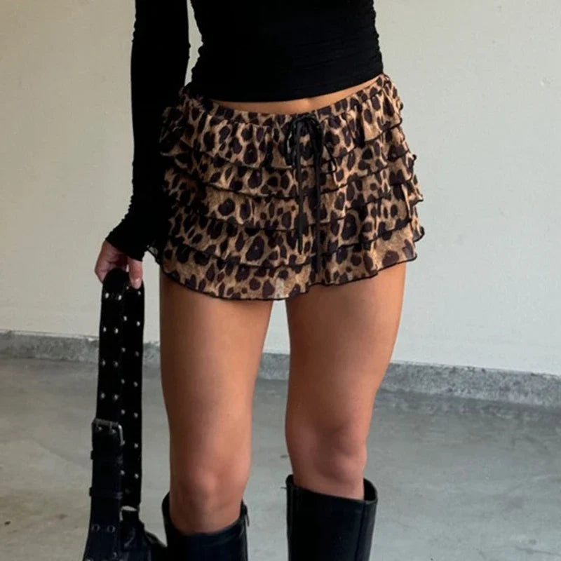 Leopard Print Tiered Pencil Skirt