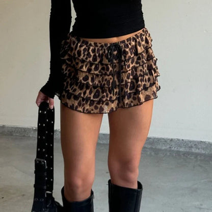 Leopard Print Tiered Pencil Skirt