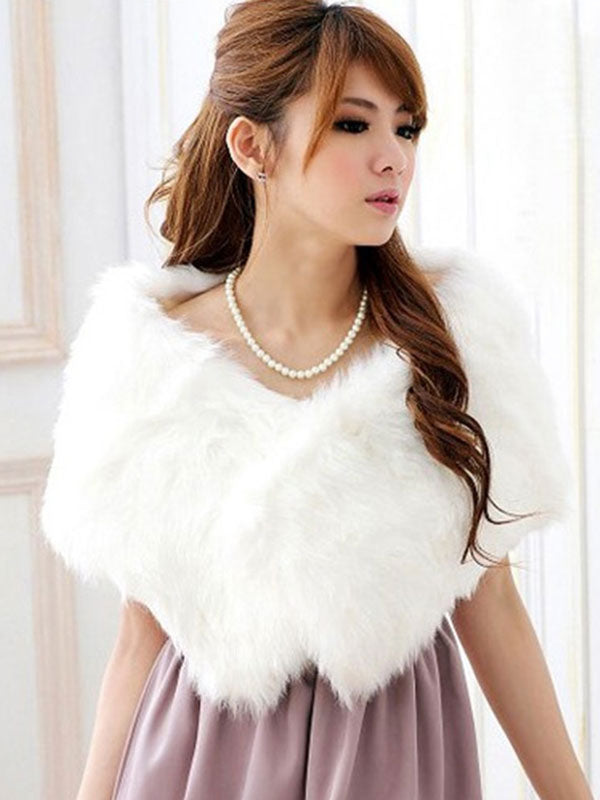 White Wedding Shawl Faux Fur Stole Fluffy Bridal Wrap Shrug