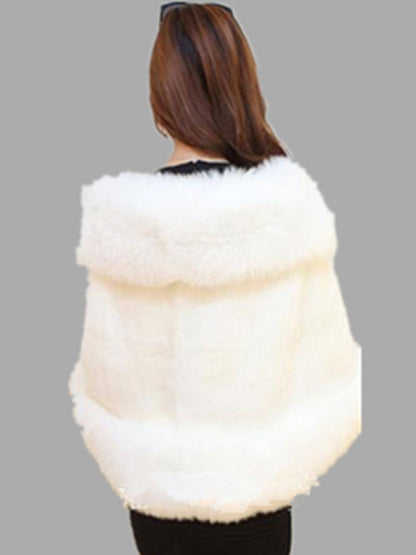 Faux Fur Wrap Shawl White Poncho Women's Winter Cape Coat