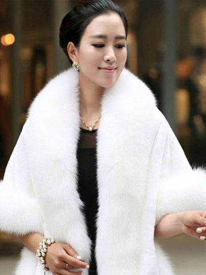 Faux Fur Wrap Shawl White Poncho Women's Winter Cape Coat