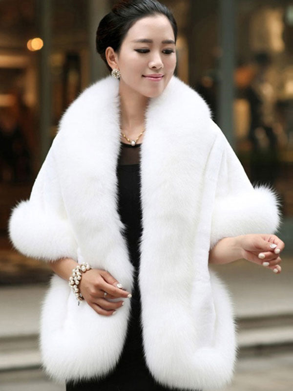 Faux Fur Wrap Shawl White Poncho Women's Winter Cape Coat
