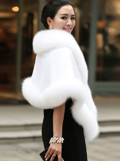 Faux Fur Wrap Shawl White Poncho Women's Winter Cape Coat