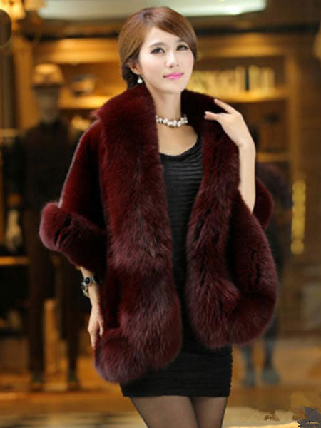 Faux Fur Wrap Shawl White Poncho Women's Winter Cape Coat