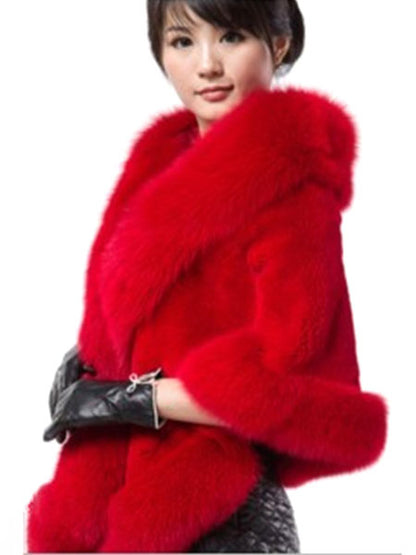 Faux Fur Wrap Shawl White Poncho Women's Winter Cape Coat