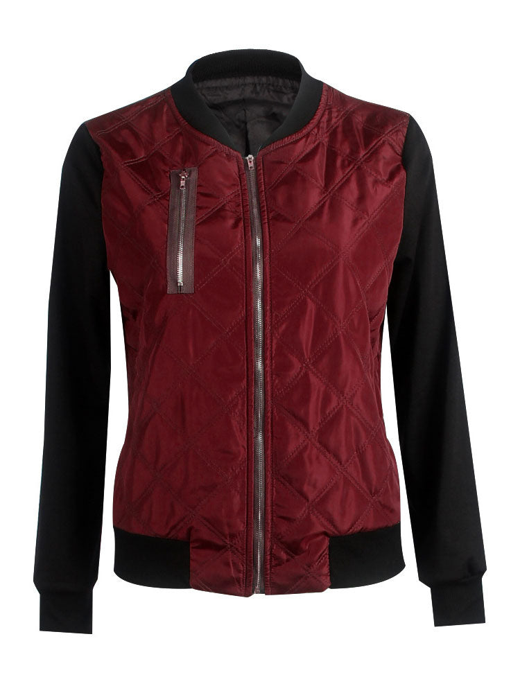Women Bomber Jacket Stand Collar Quilted Jackets