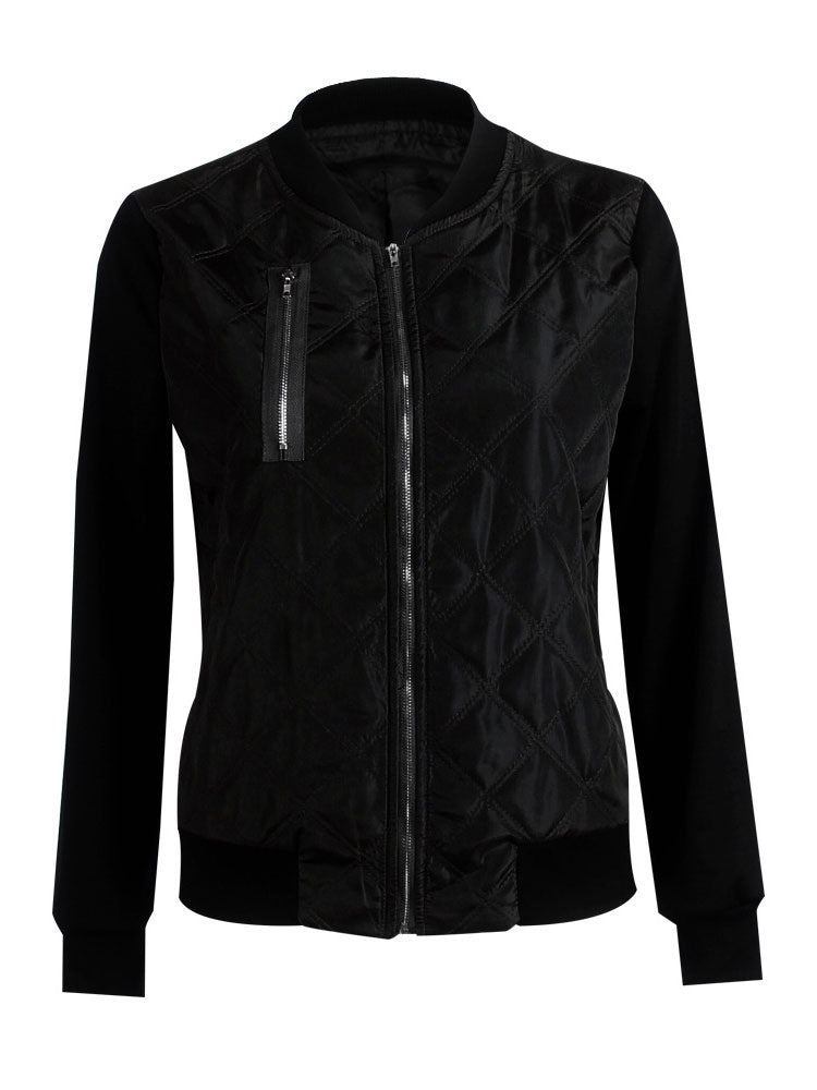 Women Bomber Jacket Stand Collar Quilted Jackets