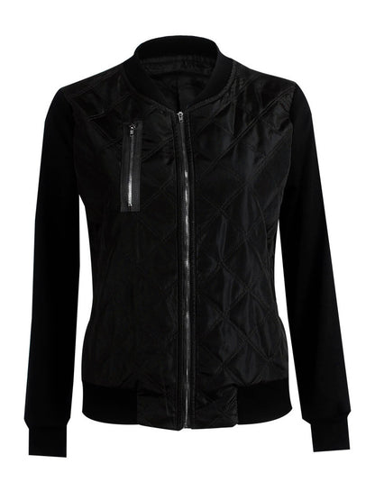 Women Bomber Jacket Stand Collar Quilted Jackets