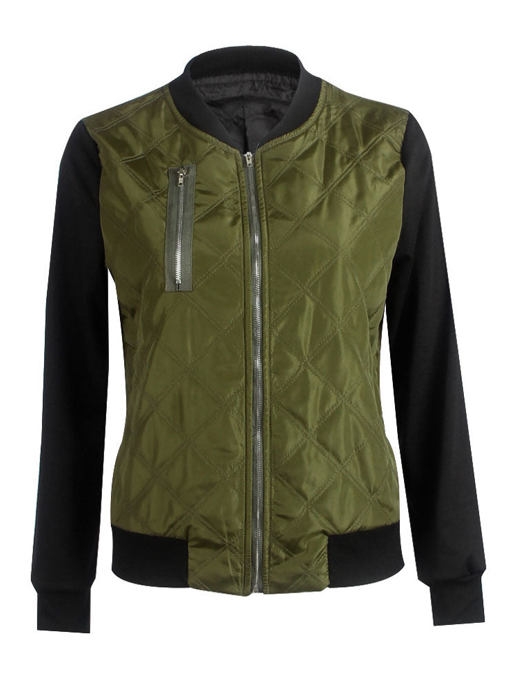 Women Bomber Jacket Stand Collar Quilted Jackets