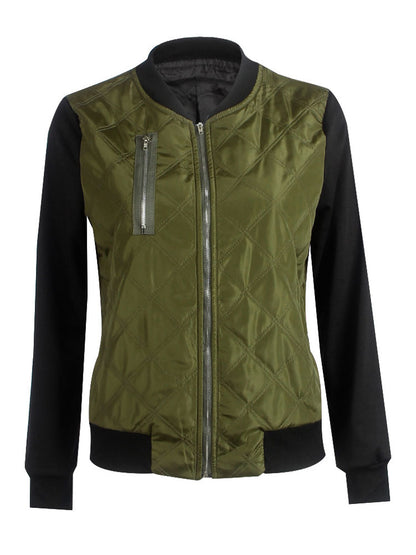 Women Bomber Jacket Stand Collar Quilted Jackets