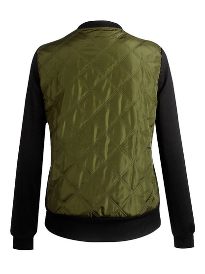 Women Bomber Jacket Stand Collar Quilted Jackets