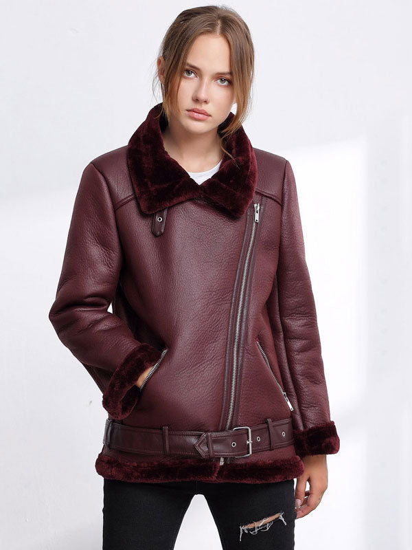 Women's Leather Jacket Faux Shearling PU Moto Jacket Winter Outerwear