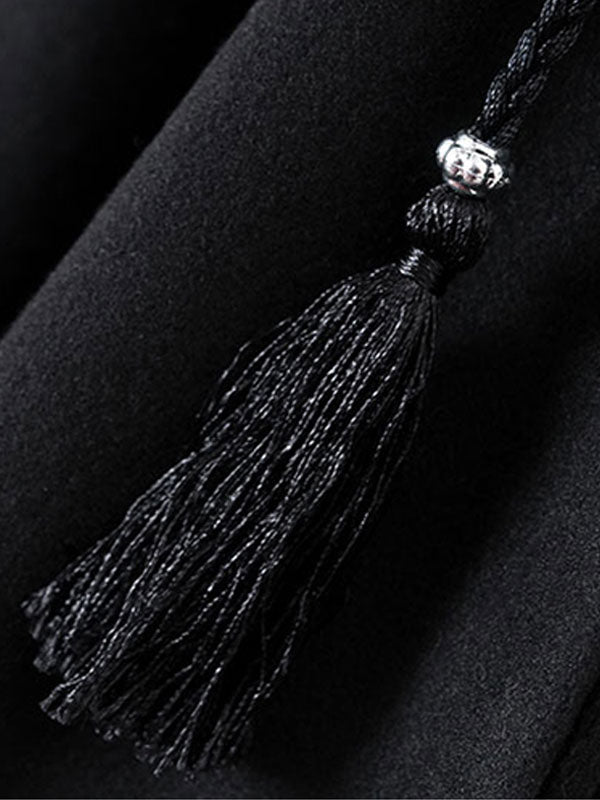 Women Poncho Hooded Black Poncho Oversized Tassels Cape