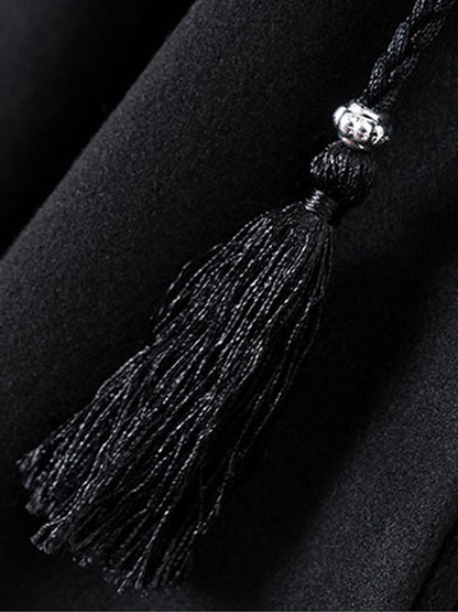 Women Poncho Hooded Black Poncho Oversized Tassels Cape