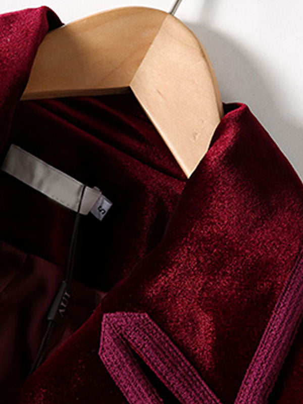Women's Wrap Coat Turndown Collar Retro Burgundy Winter Outerwear