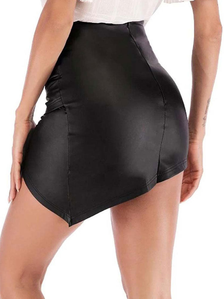 Wrap Skirt Irregular PU Leather Sexy Bottoms In Black
