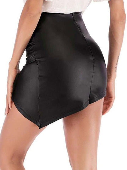 Wrap Skirt Irregular PU Leather Sexy Bottoms In Black